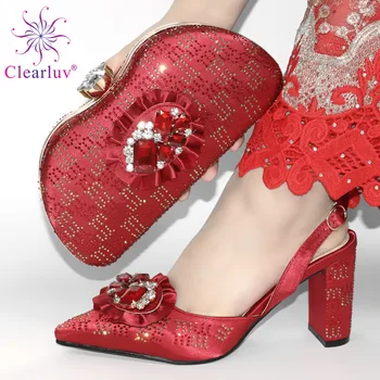 

Pointed Toe Special Design African Women Shoes and Bag Set in Red Color High Quality Shoes Matching Bag Set For Garden Party