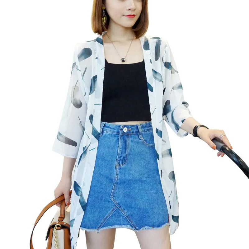 Blusas летние женские кимоно кардиган Повседневная Свободная шифоновая блуза