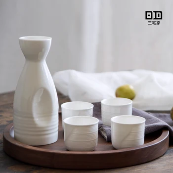 

Bone china white Japanese style sake white yellow wine pot cup wooden tray set bone china porcelain gift set wineware