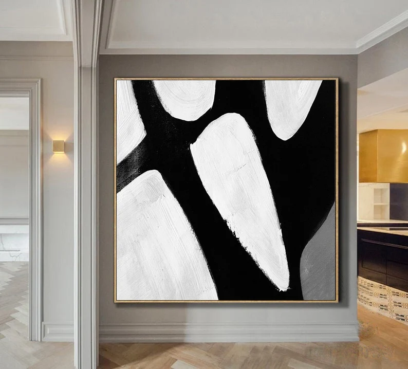 

Abstract Painting Canvas Art Black And White Painting Modern Minimalist Abstract Painting Original Large Wall Art Office Decor