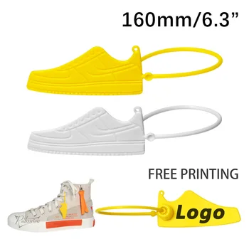 

100 Custom Logo on AJ Labels Tags Off Disposable White Plastic Brand Printed Hang Label Tag for Sneakers Air Shoes 160mm/6.3"