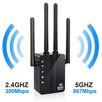

1200Mbps Smart Wireless WiFi Repeater Dual-Band Router With 4 Antennas WiFi Signal Amplifier Coverage Wide Signal Router