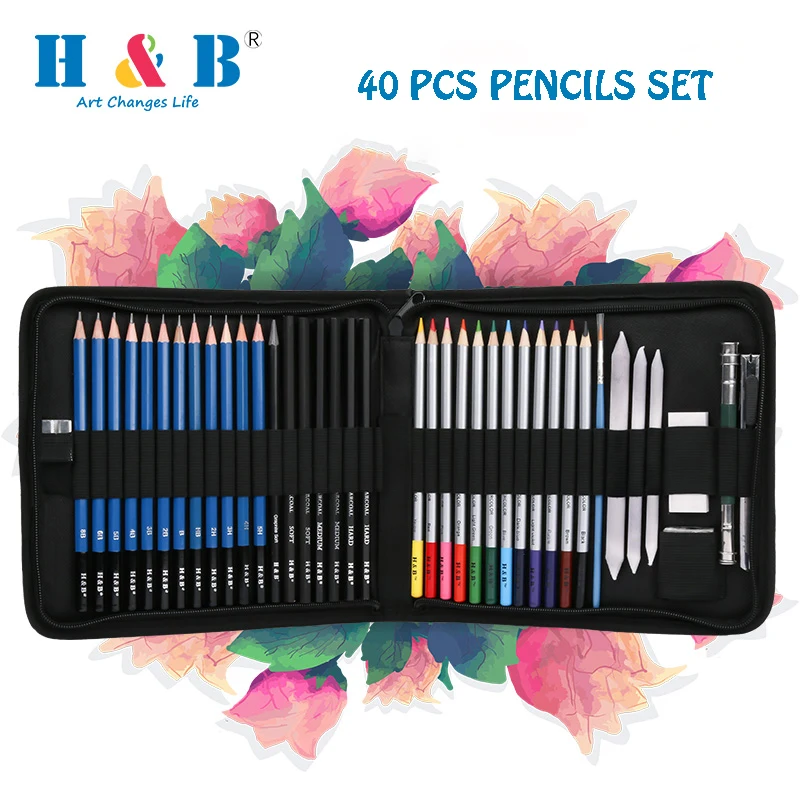 

40pcs/set Professional Drawing Kit watercolor Pencils Sketching Pencils Art Supplies Sketch Painting Tools for school painter