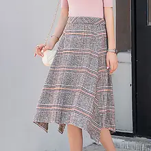 73-77 см, женские юбки с эластичным поясом, Осень-зима, теплая трикотажная прямая юбка в клетку, Ретро стиль, повседневная, ребристая, средней длины, черная юбка