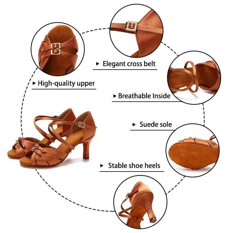 Women Latin Dance Shoes Ladies Tango Ballroom Dance Shoes Soft Sole Party Salsa Dancing Girls High Heel Sandals 6/7.5 CM dance shoes