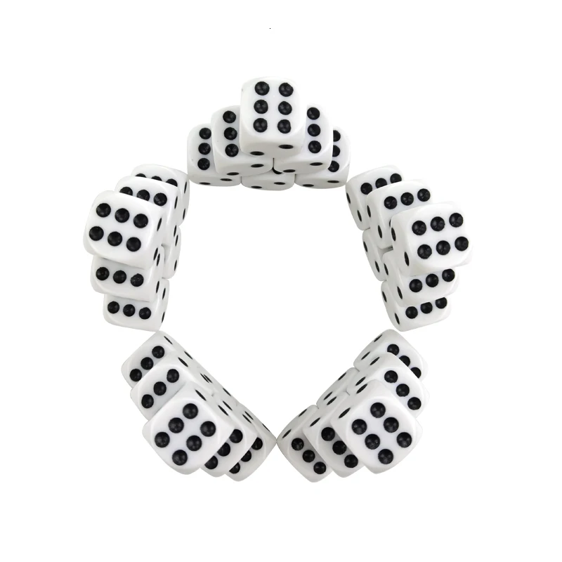 New High-quality 100Pcs/Lot 16mm Dice Set White Black Point Drinking Dice Acrylic White Round Corner D6 Points Dice Club Party wholesale 50 100 200 pcs high quality 16mm drinking dice red black dots rounded corner white dice nightclub bars ktv dedicated