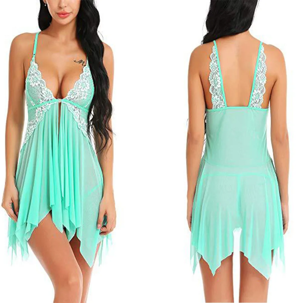 Women Lingerie for Women Lace Babydoll Sexy Chemise V Neck Mesh Sleepwear Nightgown (3)