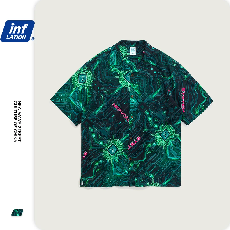 INFLATION, мужская рубашка, Camisa Masculina pubашка, мужская рубашка с цифровым принтом,, летняя, короткий рукав, повседневные рубашки, 2027S20 - Цвет: green