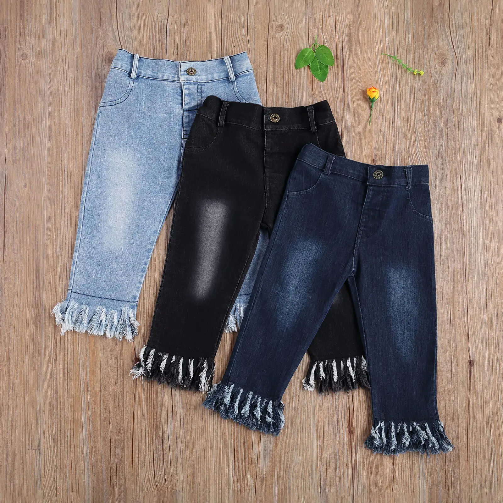 

1-6Y Toddler Baby Girls Denim Pants Comfortable Elastic Fringed Trousers Kids Girls Autumn Spring Pants 2021