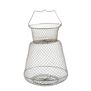 

ABZB-15.7 inch Height Gold Tone Folding Spring Design 3 Layers Fish Cage Fishing Keep Net for Fisher