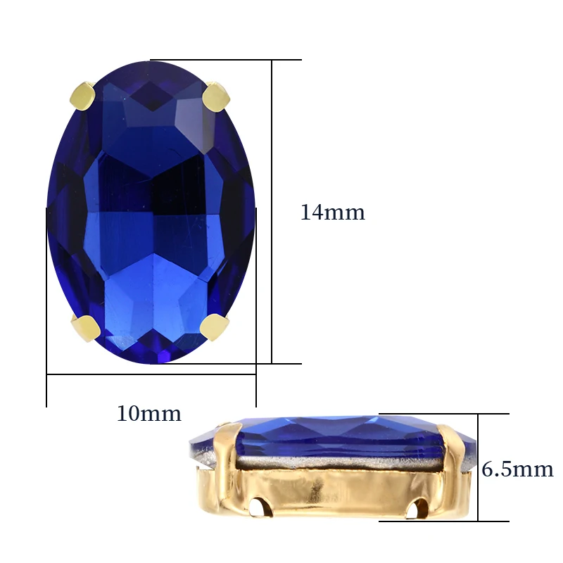Dark Color Oval Top Pretty Glass Crystal Strass High Quality Sew On Rhinestones With Golden Flatback Claws For Clothing Crafts