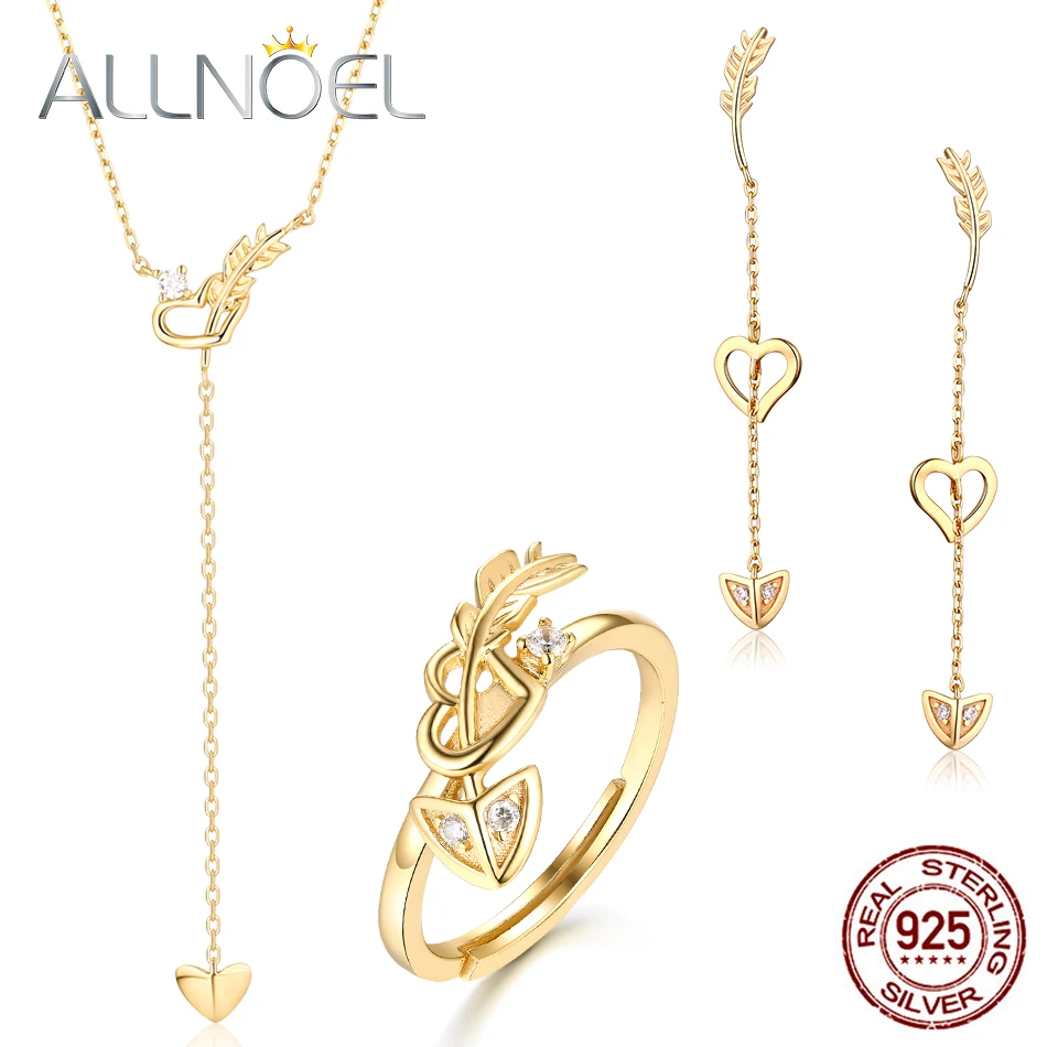 ALLNOEL White Zircon Gemstone Fine Jewelry Sets Diamond For Women Necklace Earrings Sterling Silver 925 Gold Wedding Gift