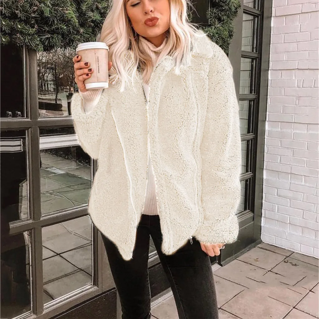 

Elegant Faux Fur Coat Women 2019 Autumn Winter Warm Soft Zipper Fur Jacket Female Warm Thick Plush Overcoat Casual Teddy Outwear
