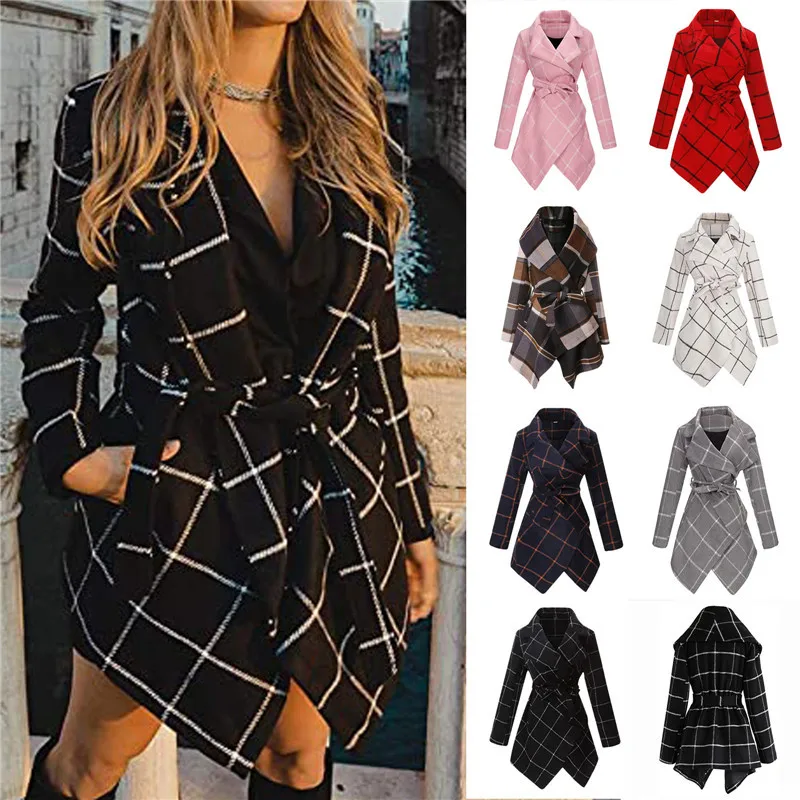 

Plaid Woolen Coat Women's High End Large Medium Length 2020 New Autumn Winter Korean Loose Waist Thickened Woolen Windbreaker