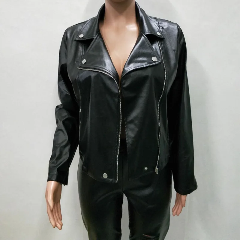 S-XXXXL, Женская байкерская куртка из искусственной кожи, мотоциклетная черная кожаная куртка, свободное теплое пальто на молнии, зимняя верхняя одежда