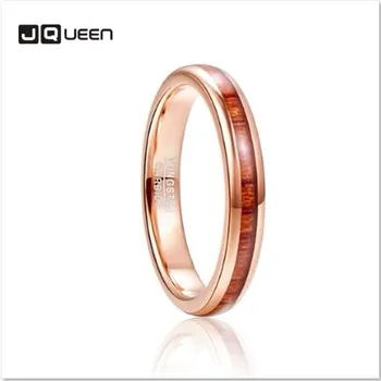 

JQUEEN 4mm high quality Men's Exquisite Tungsten Carbide Hawaiian Koa Wood Inlay Polished Finish Comfort Fit Rose Gold Ring