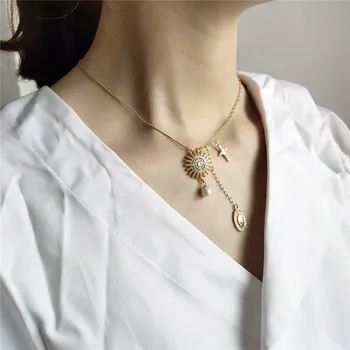

RUIYI European Style Women 925 Sterling Silver Necklaces Religious Girls Stylish Sun Goddess Irregular Short Necklace Chokers