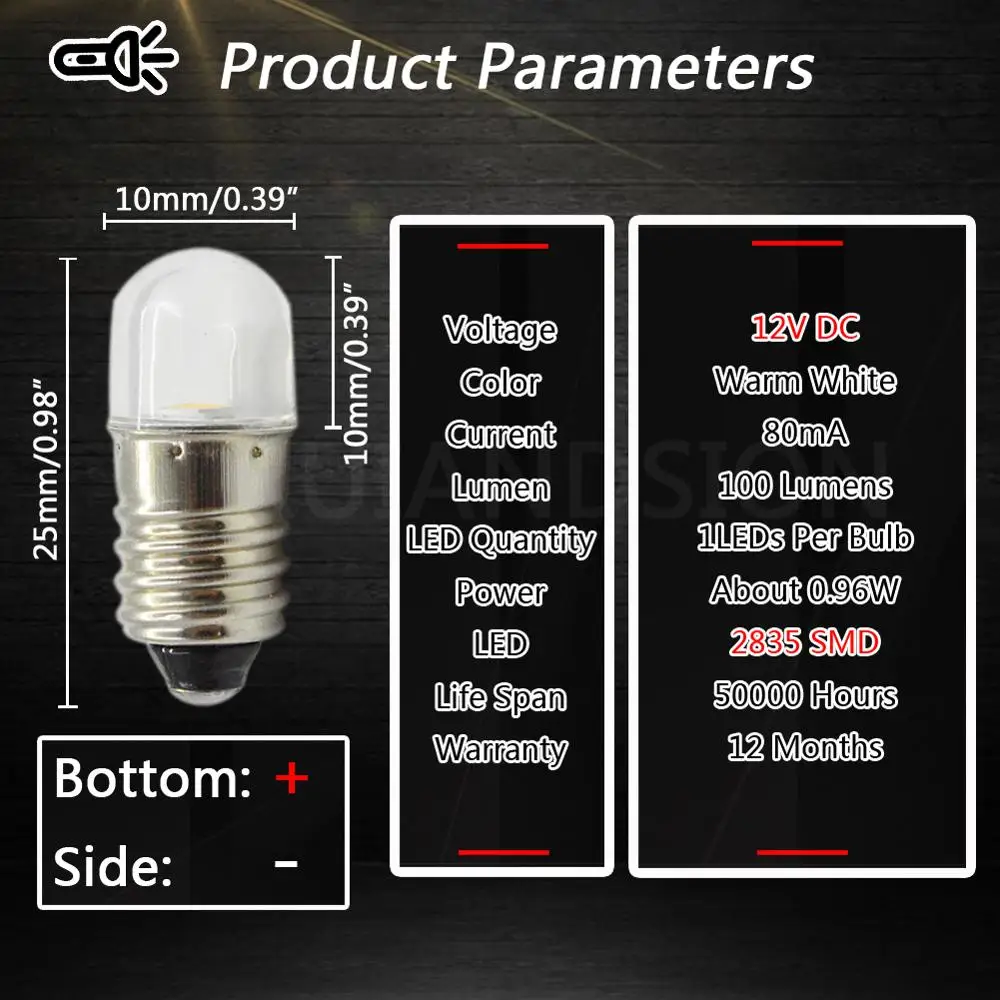 4x E10 3V 6V 12V теплый белый Minature 2835 Светодиодный MES обновленная лампа, сменный фонарь, фонарь, фара, двигатель, велосипед - Испускаемый цвет: 12V