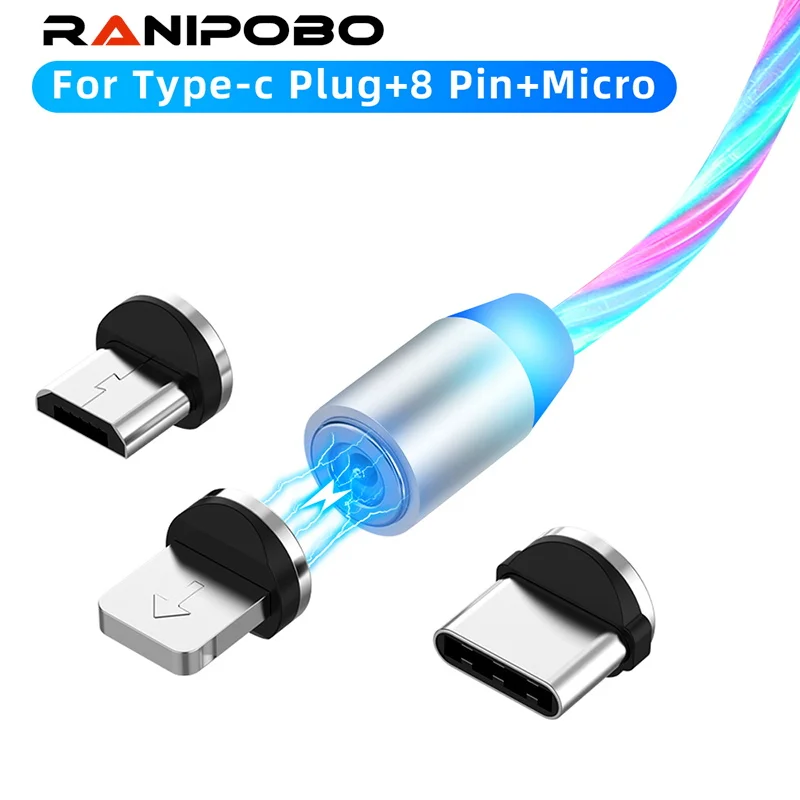 

LED Magnetic Cable Flowing Light Type C Charger Magnet Charger Micro USB Cable Mobile Phone USB Cable For Android