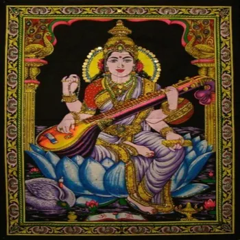 

Cotton canvas goddess SARASWATI portrait tapestry wall hanging living room background wall decoration 95x73cm / 150x130cm