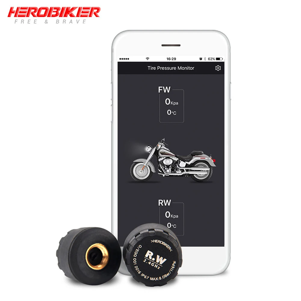 HEROBIKER Bluetooth система мониторинга давления в шинах для мотоцикла TPMS мобильное приложение для обнаружения 2 внешних датчика