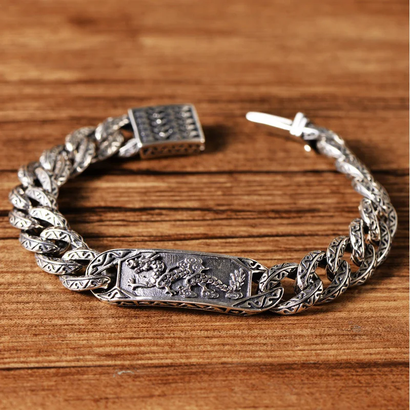 Тайский серебряный длинный однобортный мужской браслет с драконом из стерлингового серебра 925 пробы, мужские серебряные ювелирные изделия, грубый властный мужской браслет, лучшие подарки