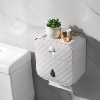 

Toilet Paper Holder Waterproof Towel Wall Mounted Storage Box Bathroom Accessories Tray Roll Tube Punch-Free Double-Layer