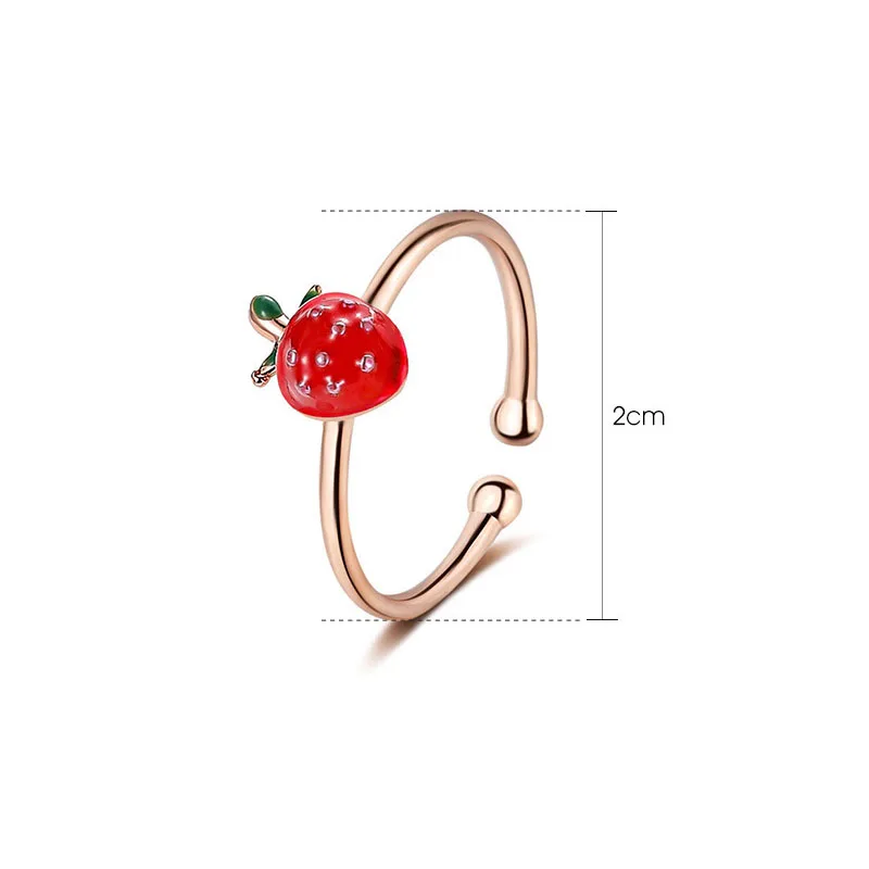 Girl Strawberry Open Ring Sweet Mori Articulation Ring Simple Literary Student Tail Accessories opening ring,finger ring