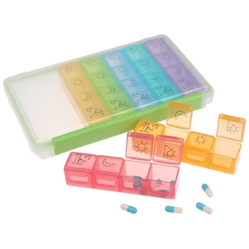 

28 Slots Rainbow 7 Day Pill Box Medicine Tablet Dispenser Case Color Removable Grids Weekly Storage Case Pills Holder For AM/PM