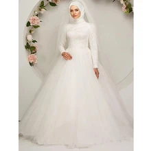Свадебные платья elbise с хиджабом, бусин, длинный рукав, мусульманские свадебные платья на молнии сзади, турецкие восточные платья, vestido de noiva