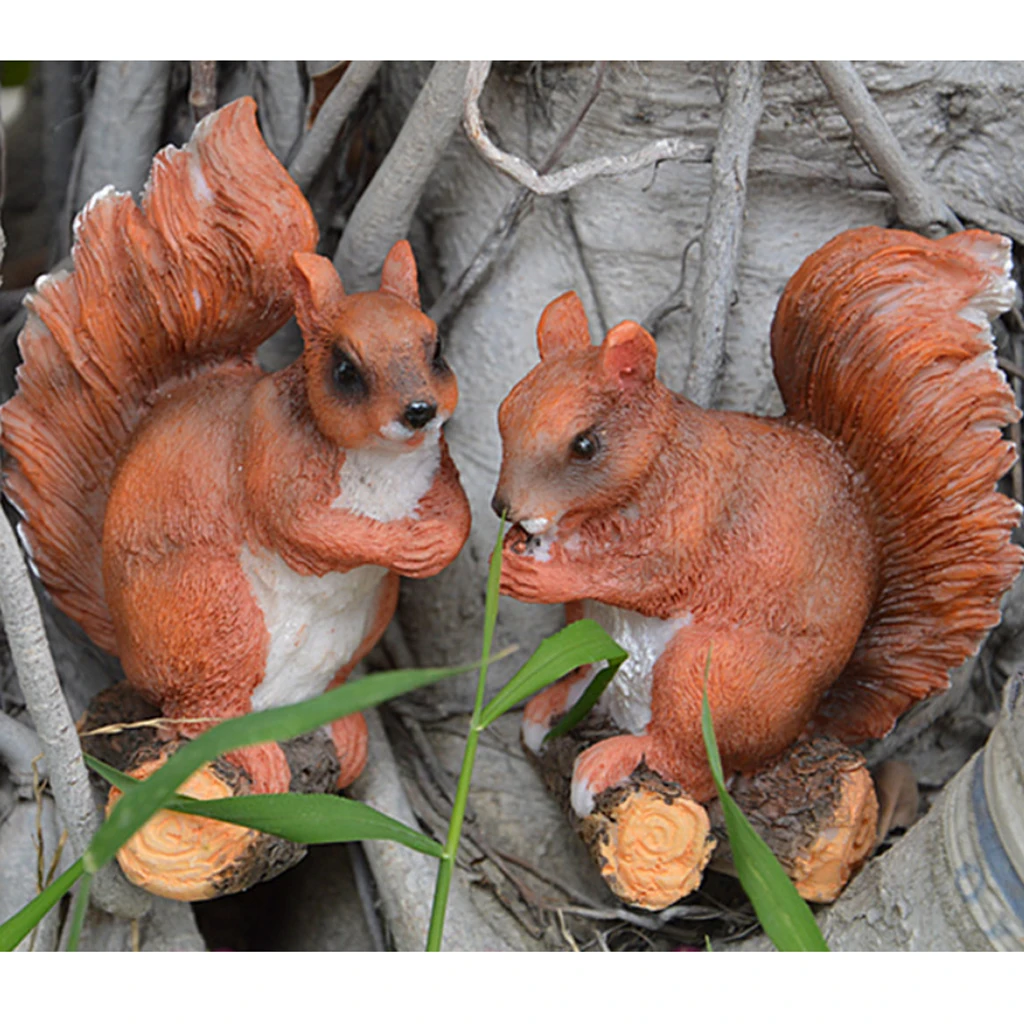  2 PCS Animals Fairy Garden Forest Squirrel Statue FigurinesArtificial Squirrel Toy For Teaching Pro - 4000149345922