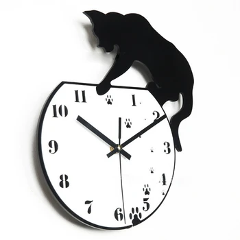 

Acrylic Naughty Cat Clock Wall Clock Modern Design Home Decoration Wall Clock Wall Clock 3D Sticker Home(B)