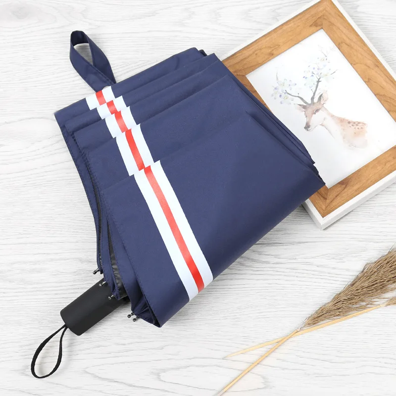 Hipster Stripes Umbrella Three Fold Vinyl Umbrella Sun-resistant UV-Protection Parasol South Korea Women's Personalized& Creati