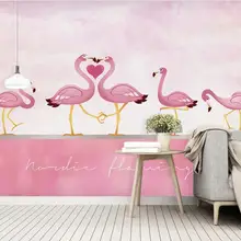 Пользовательские Большие Настенные обои скандинавский Ветер пара Розовый фламинго Обои для рабочего стола