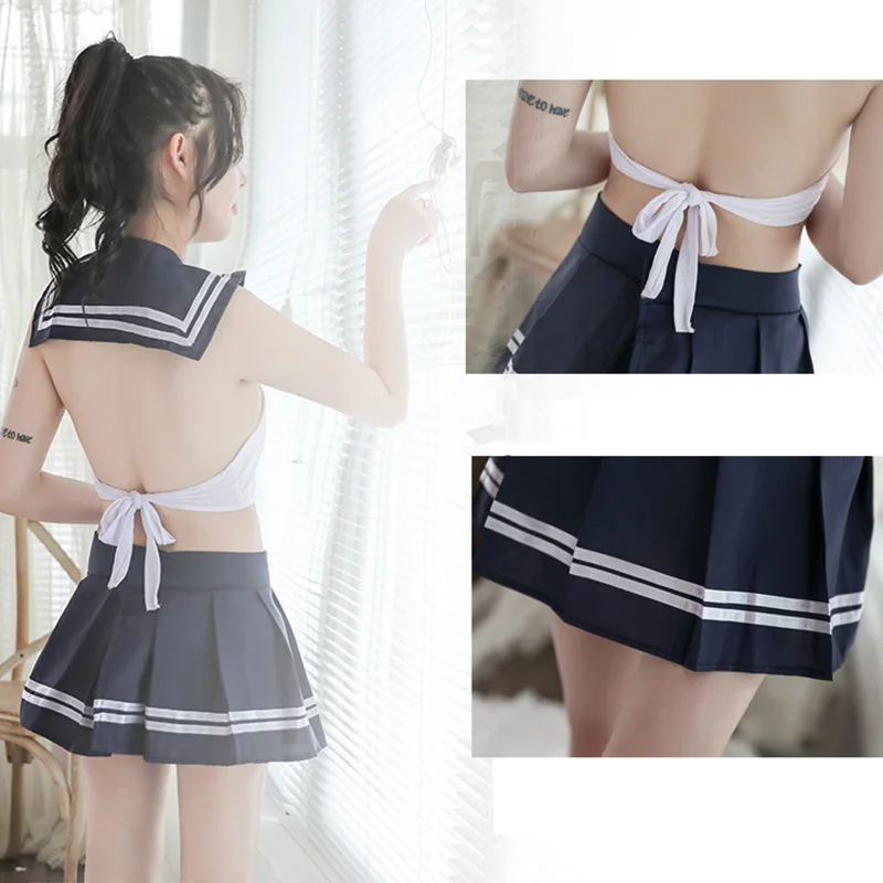 

2 PCS Womens School Girl Costume Printed Uniform Top Skirt Set Erotic Underwear Cosplay HSJ88