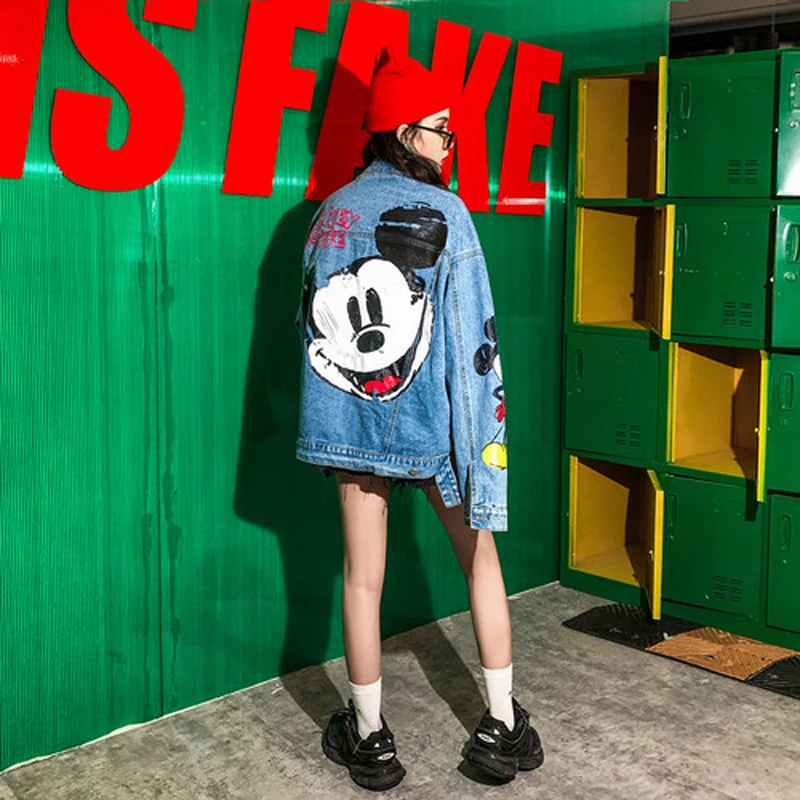 Most effective 2019 New Harajuku Autumn Jacket Jean Top Oversized Cute mickey Cartoon Printed Denim Jacket Streetw