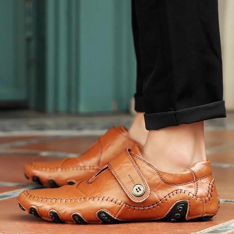 Genuine Leather Male Loafers British Style Men Causal Shoes Fashion Flats Driving Shoes Men Slip on Leather Loafers Male HC-495