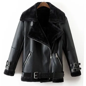 

Wind Lapel Coat Fur Coat Locomotive Jacket Thickening Loose Coat Women's Leather Clothing