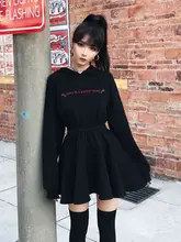  Emo Alt Clothes Punk Gothic Dress Lolita Frock Hoodies Bandage Vestidos Long Sleeve Kawaii Mini Hooded Dresses Y2k Pleated Dress 