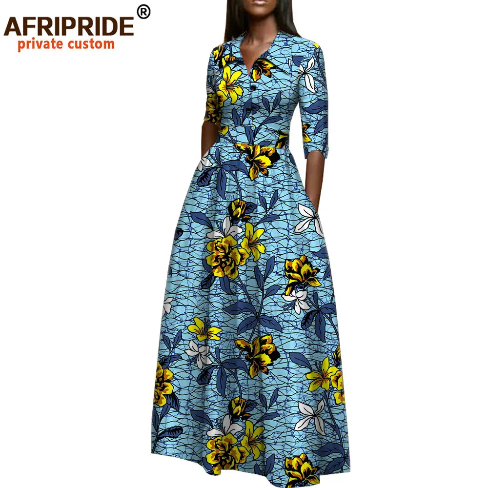 Африканское модное Макси-платье для женщин AFRIPRIDE bazin richi с коротким рукавом до