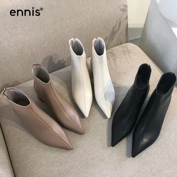 

ENNIS Pointed Toe Ankle Boots For Women Genuine Leather Short Boots High Heel Winter Boots Autumn Shoes Female Fashion NEW A9343