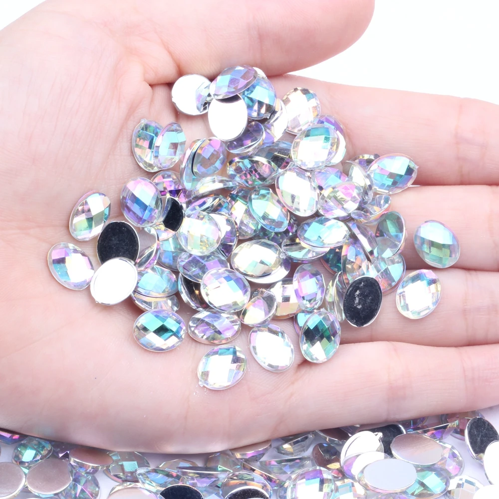 

8x10mm 50pcs Acrylic Rhinestones Oval Earth Facets Many AB Colors Flatback Glue On Beads DIY Jewelry Making Decorations