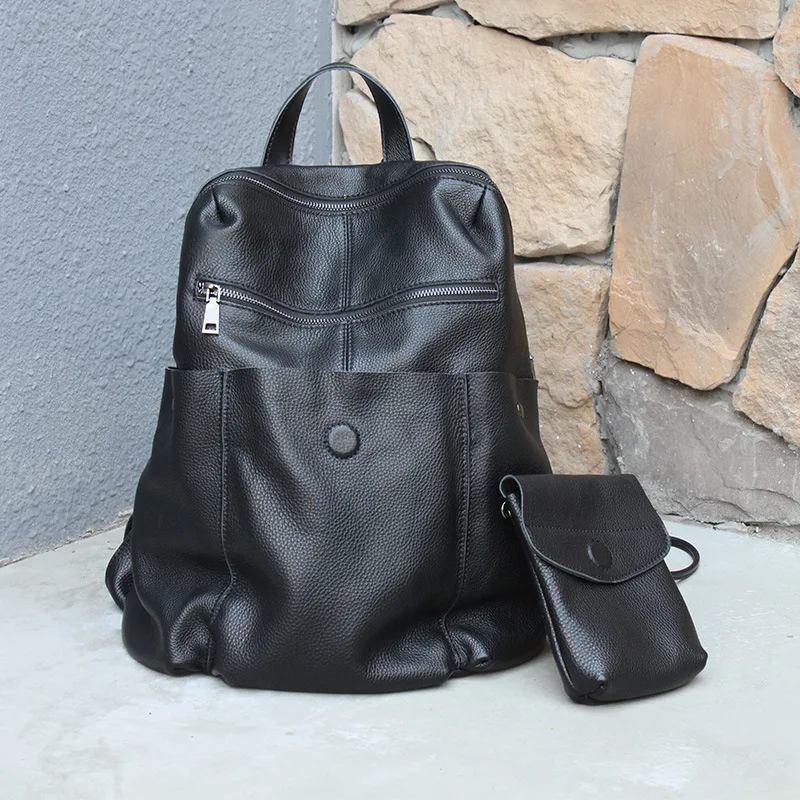  AETOO Large capacity backpack first layer leather men and women shoulder bag Korean neutral leather - 32869546653