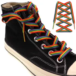 Trendy 1pair Colorful Shoelaces Rainbow Gradient Flat Shoe Laces For Canvas Casual Shoes Chromatic Shoelace Laces Accesories