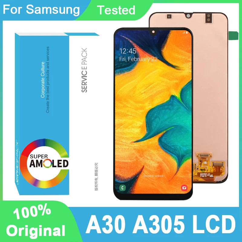 100% Оригинальный 6 4 &quotAMOLED дисплей для Samsung Galaxy A30 A305 SM-A305F Полный ЖК сенсорный экран