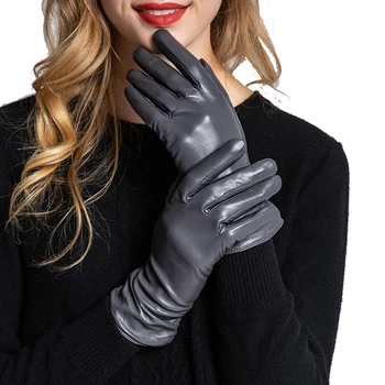 

New Women Genuine Leather Gloves Winter Autumn Ladies Fashion Brand Sheepskin Thicken Arm sleeve Warm Leather