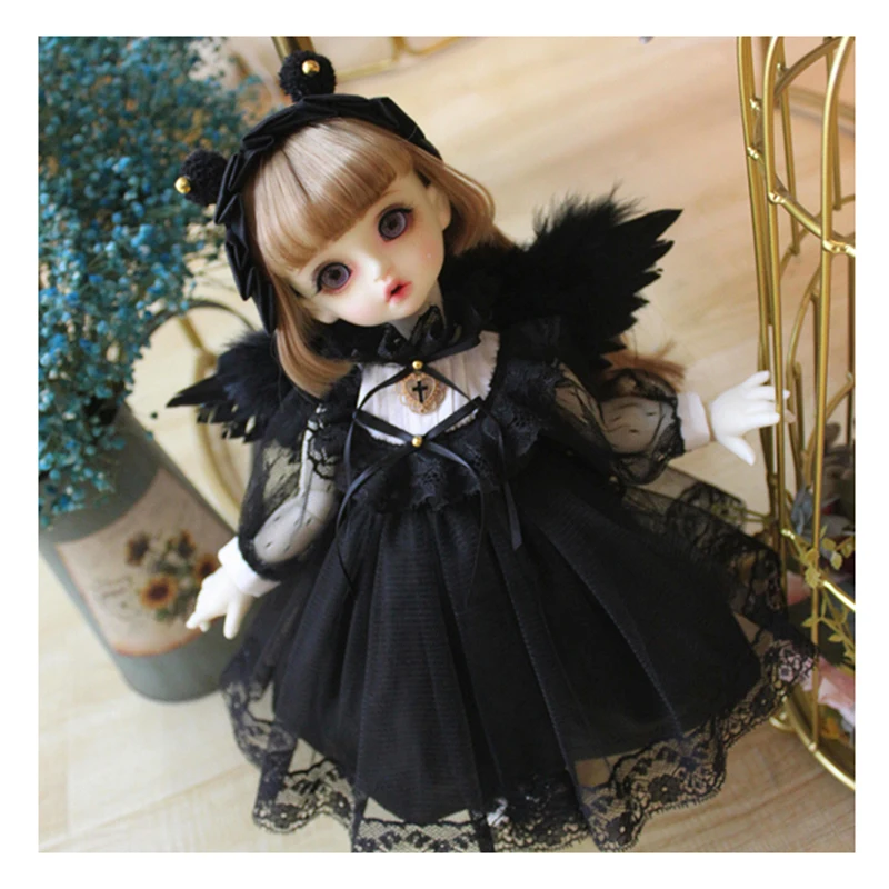 Платье BJD 1/6 1/4 кукла черное платье + лента для волос крылья куклы blyth аксессуары