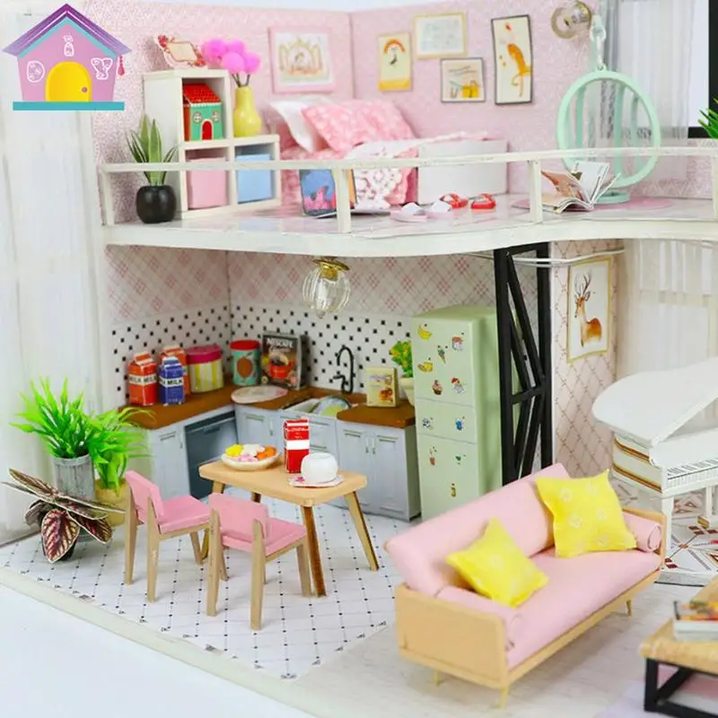 Деревянный Кукольный дом мебель Diy Миниатюрный пылезащитный чехол 3D Miniaturas кукольный домик игрушки с мебельным набором Кукольный Аксессуар для детей