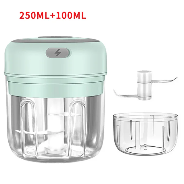 HiPiCok Electric Food Chopper Garlic Crusher Meat Grinder Mini Garlic Press Vegetable Chopper Masher Machine USB Kitchen Gadgets Green 250 and 100ML