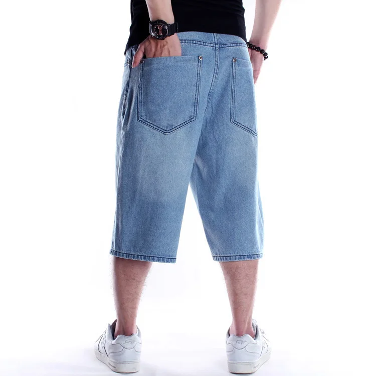 Sweatwater Mens Loose Capri Shorts Denim Mid Waist Plus Size Jeans Pants